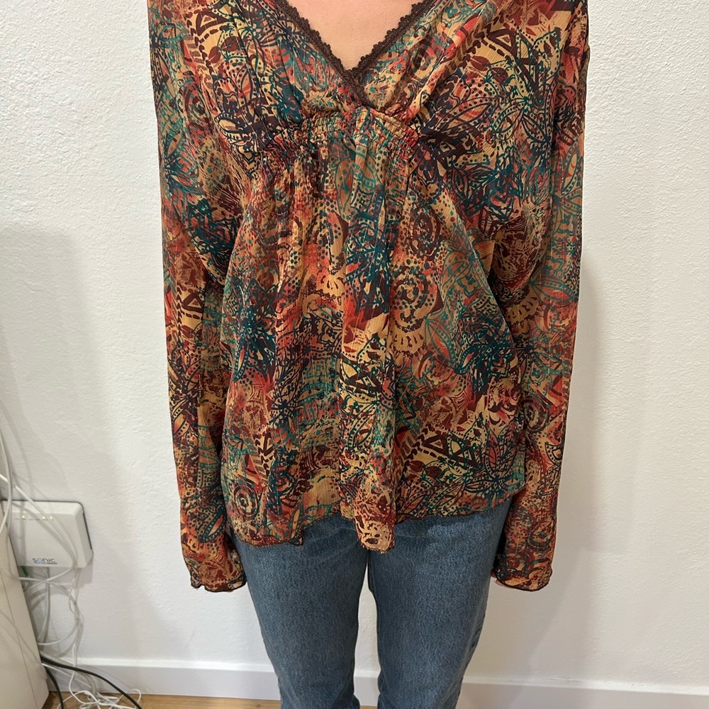 Multicolor V-Neck Women's Top/Tunic medium vintage